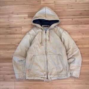 Old Navy Tan Carhartt style Distressed Cropped Hoodie Jacket Grunge Zip Up